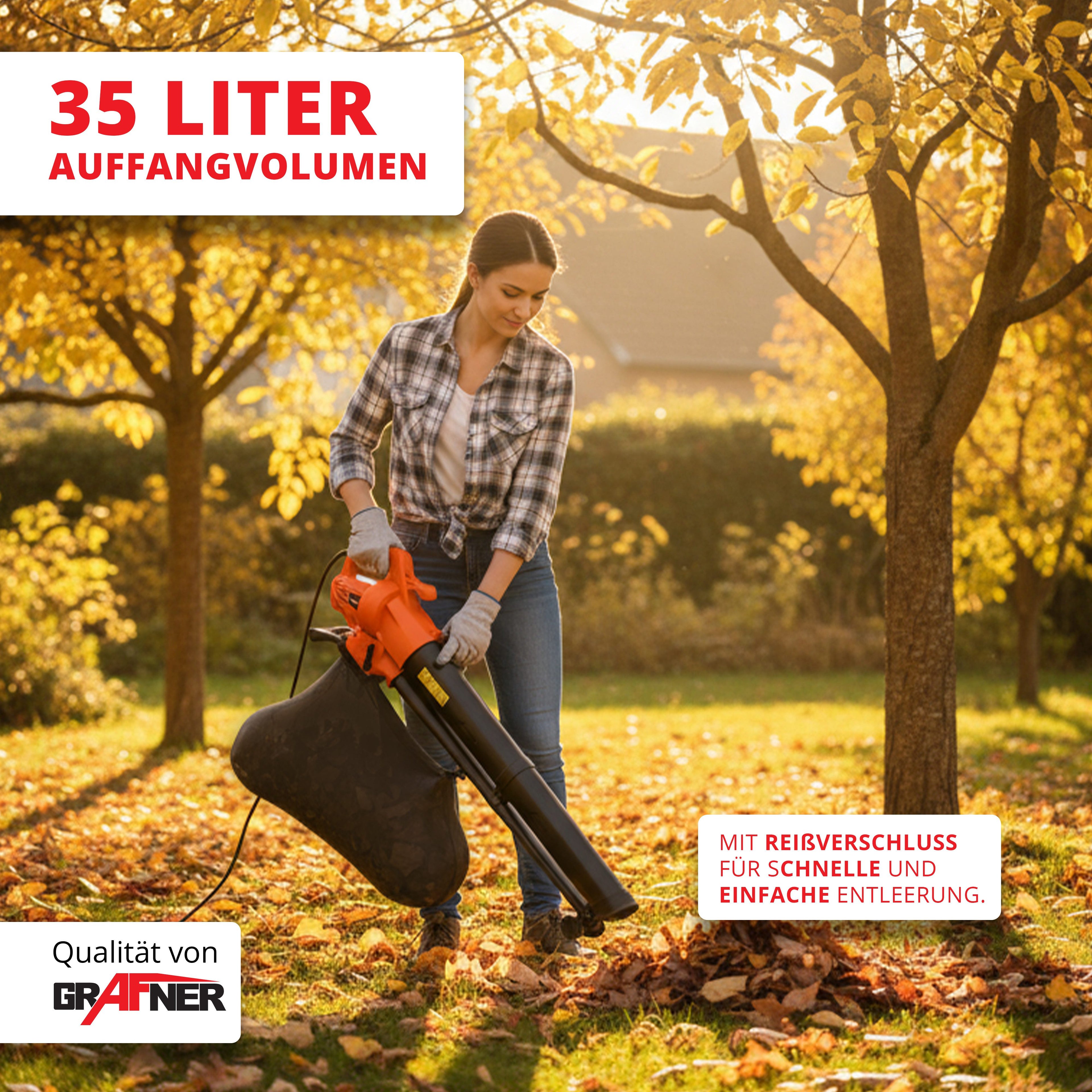 Grafner Elektro-Laubsauger Laubsauger Laubbläser 3in1 3500W mit Häckselfunktion Laubgebläse