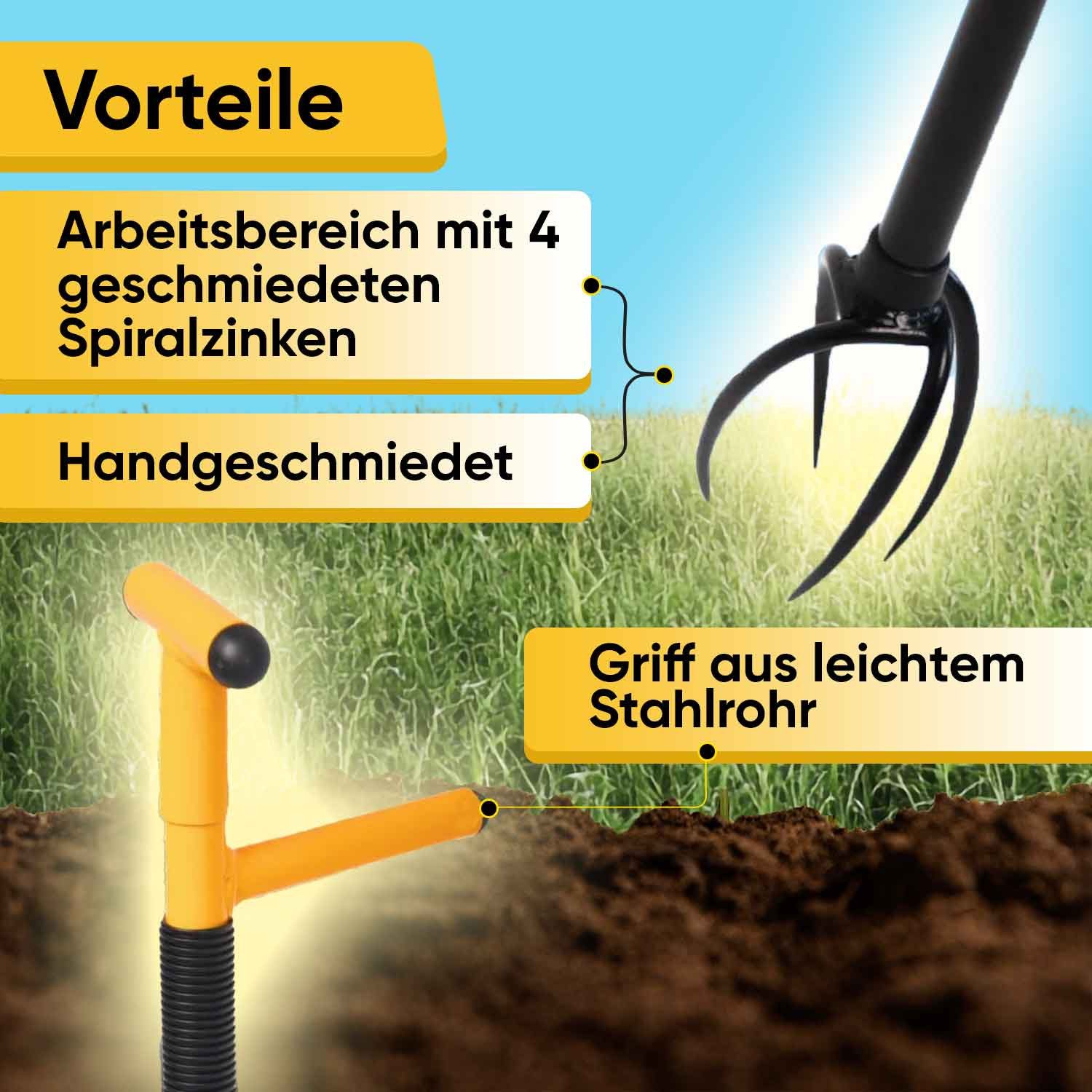 Tornadica Vertikutierer Gartenkralle T-Griff Unkrautentferner Kultivator, , Höhenverstellbar