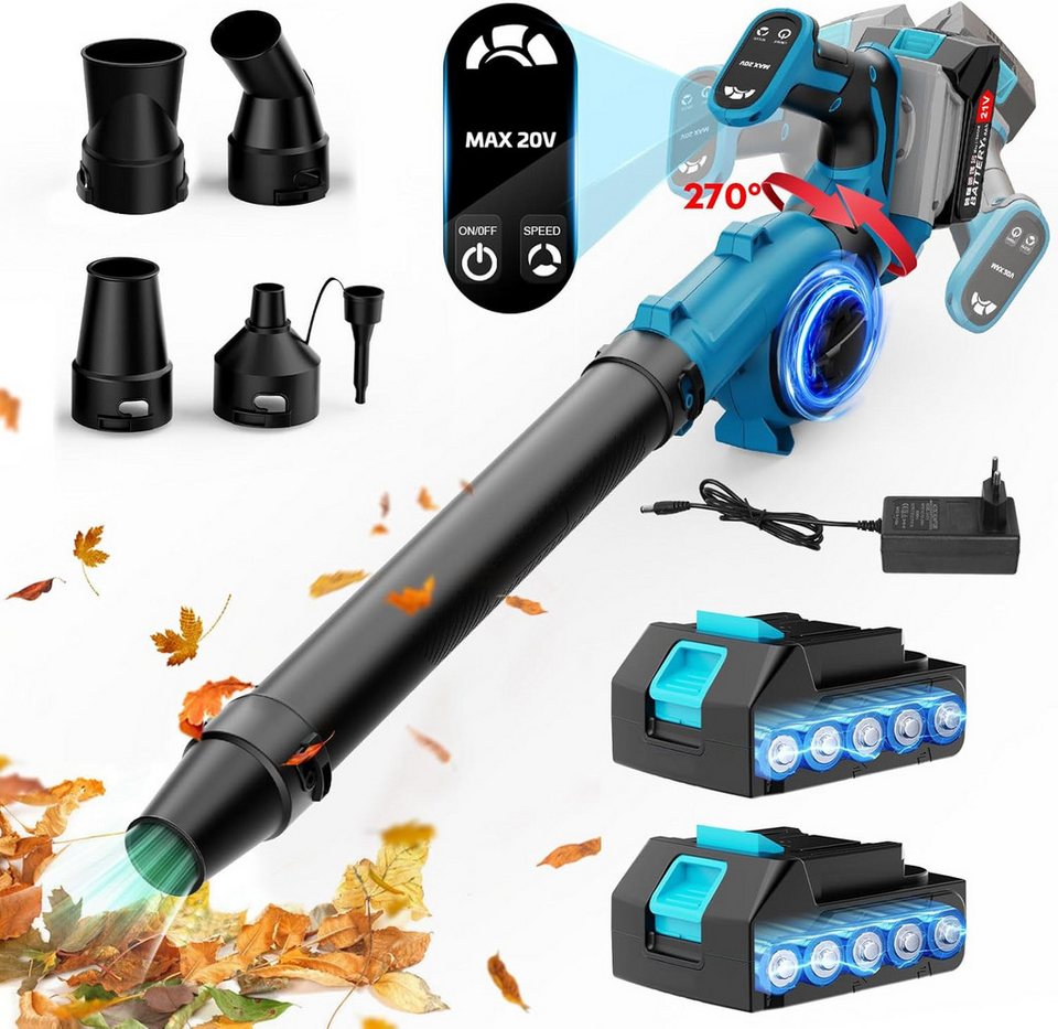 Athlix Akku-Laubbläser Laubbläser kabellos mit 2 Akkus, für Laub, Rasenpflege, Schneeräumung