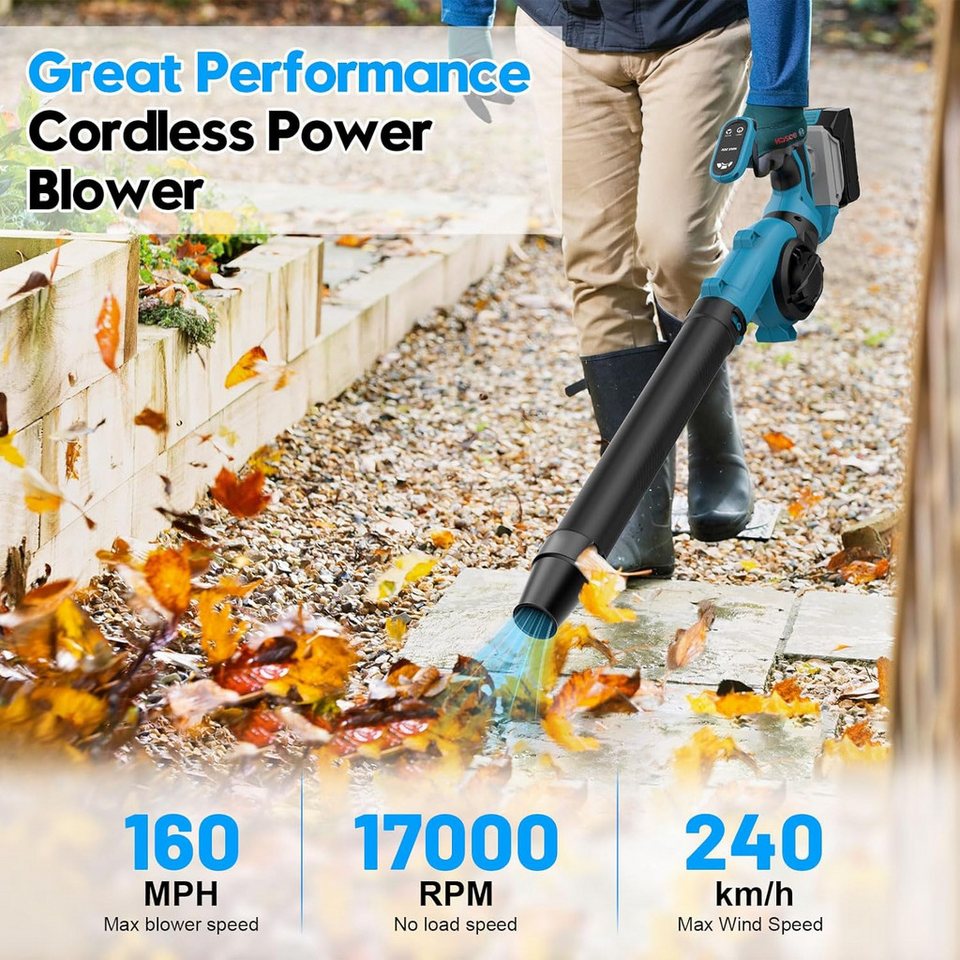 Athlix Akku-Laubbläser Laubbläser kabellos mit 2 Akkus, für Laub, Rasenpflege, Schneeräumung
