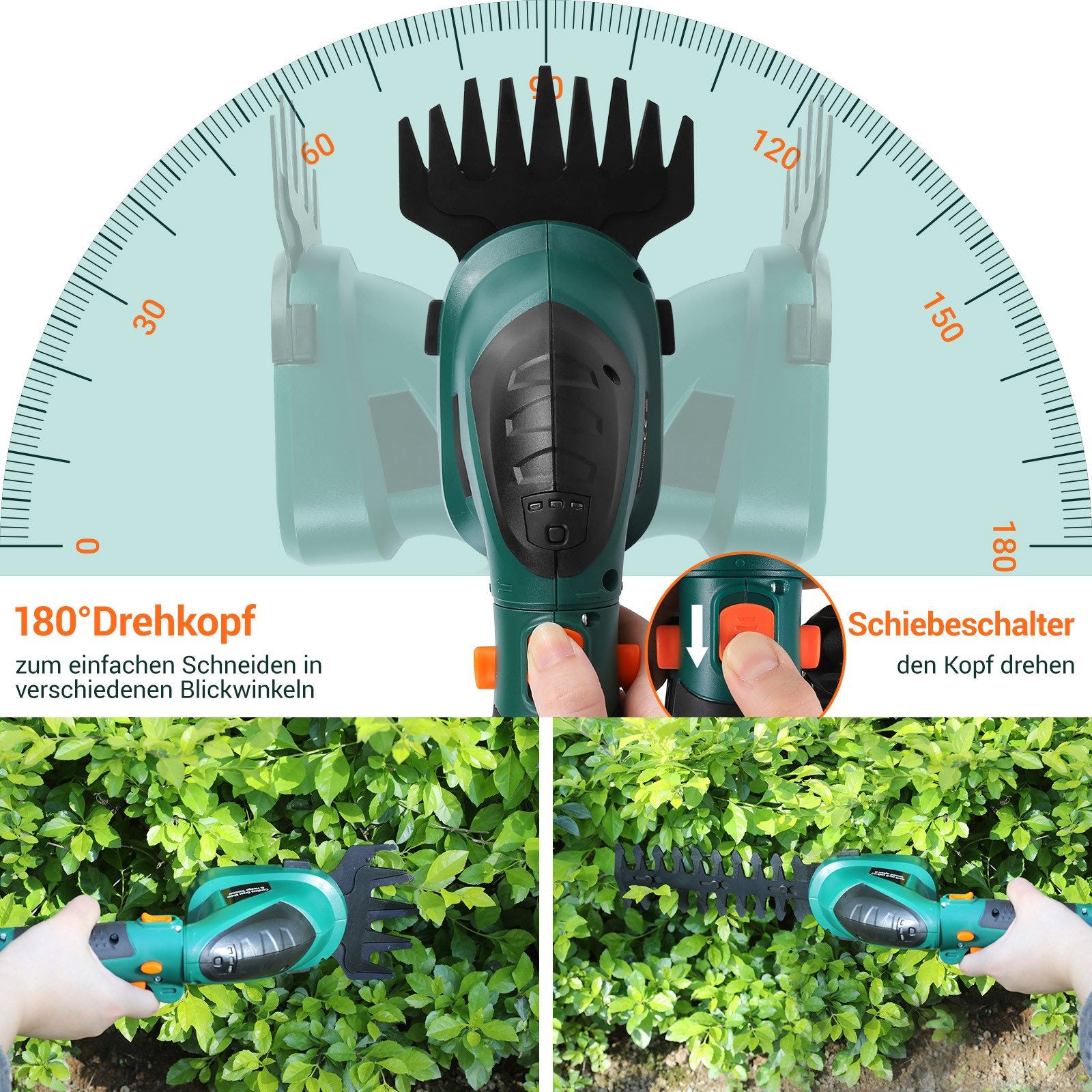 TLGREEN Akku-Grasschere 2 in 1 Handheckenschere mit Teleskopstiel,Akku 7,2V 2000mAh