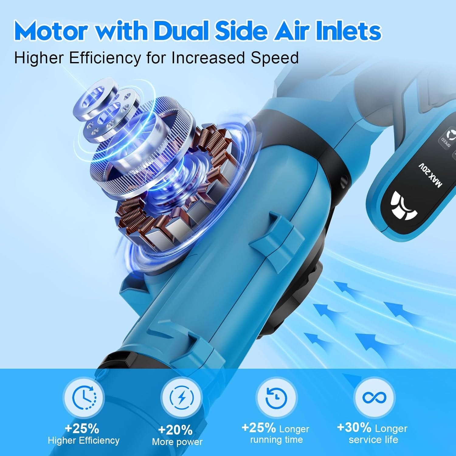 Athlix Akku-Laubbläser Laubbläser kabellos mit 2 Akkus, für Laub, Rasenpflege, Schneeräumung