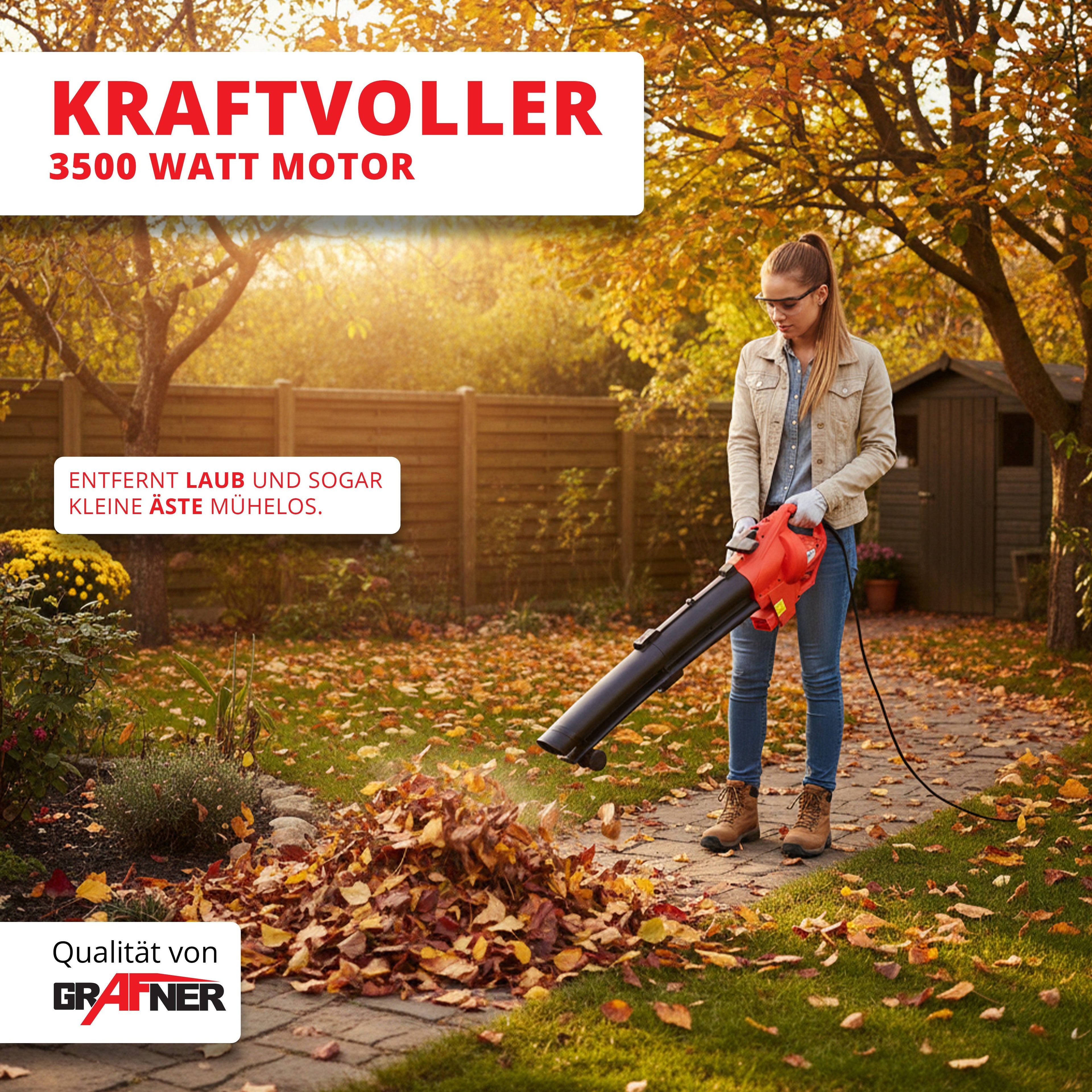 Grafner Elektro-Laubsauger Laubsauger Laubbläser 3in1 3500W mit Häckselfunktion Laubgebläse