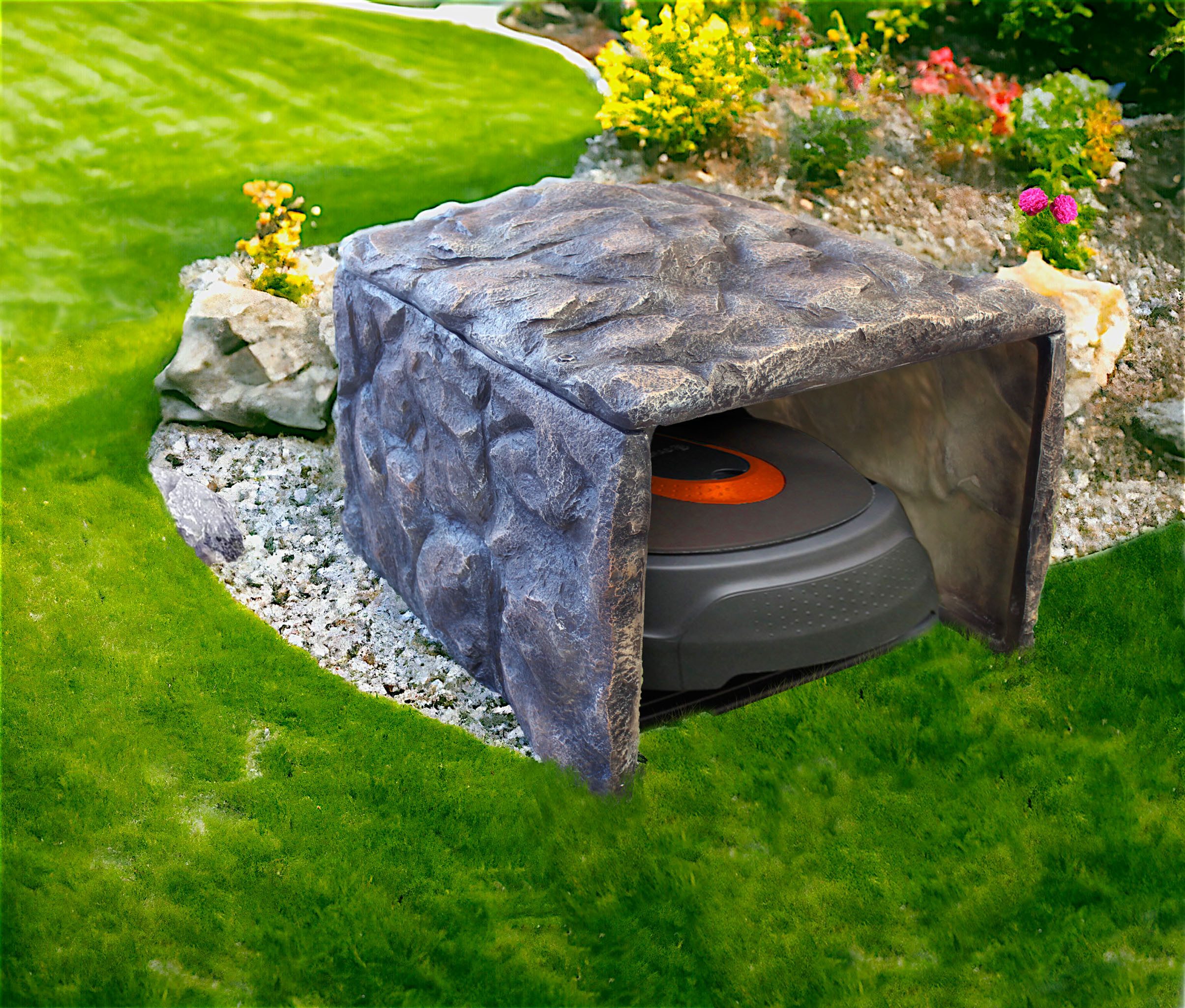 Arnusa Mähroboter-Garage in Steinoptik Design Garage Carport Unterstand Gartenfelsen