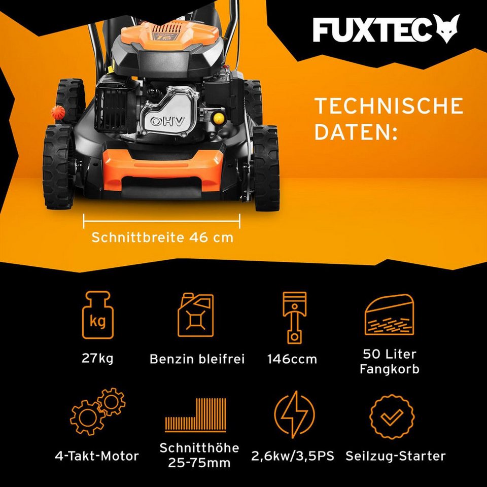 FUXTEC Benzinrasenmäher FX-RM4646ECO, 45,7 cm Schnittbreite, 46 cm Schnittbreite