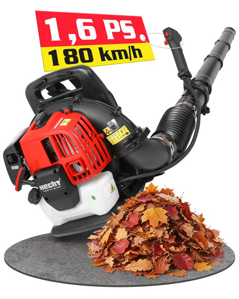 Hecht Benzin-Laubbläser mit Rückentragegurt bis 180 km/h, 1,7PS/1,25kW, 900m³/h, 43 cm³