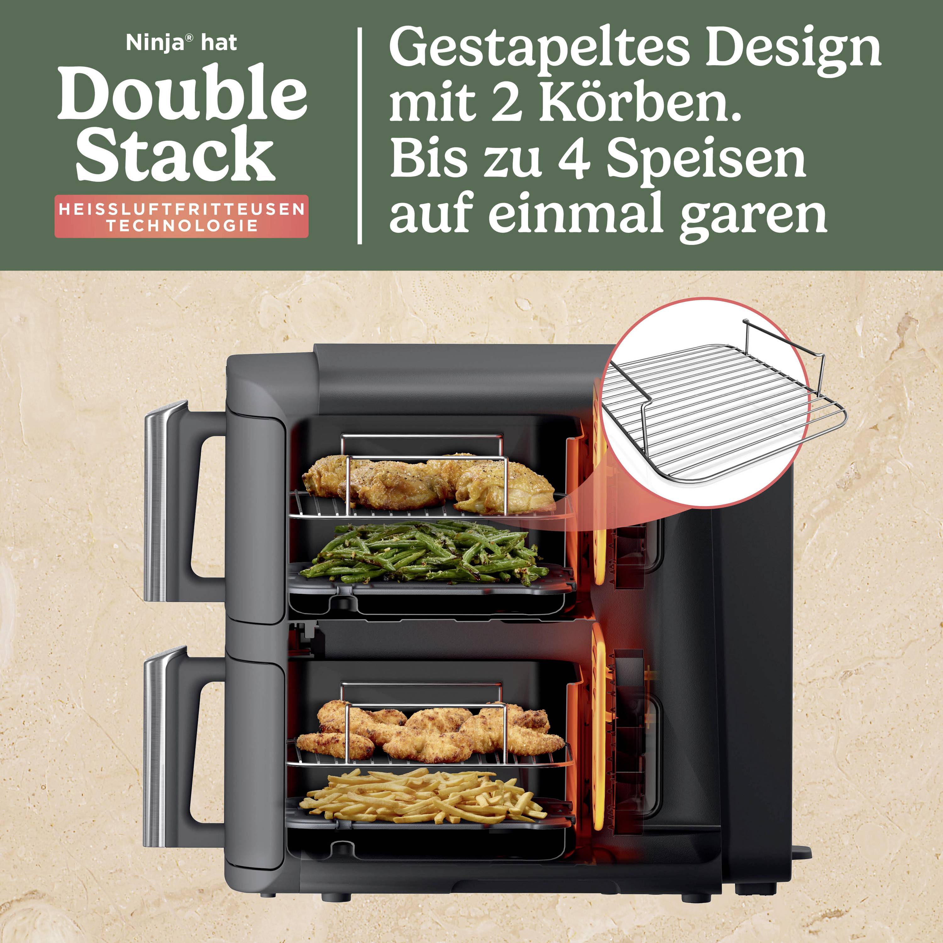 Ninja Double Stack XL 2 Heißluft-Fritteuse 9.5 l 2470 W Schwarz