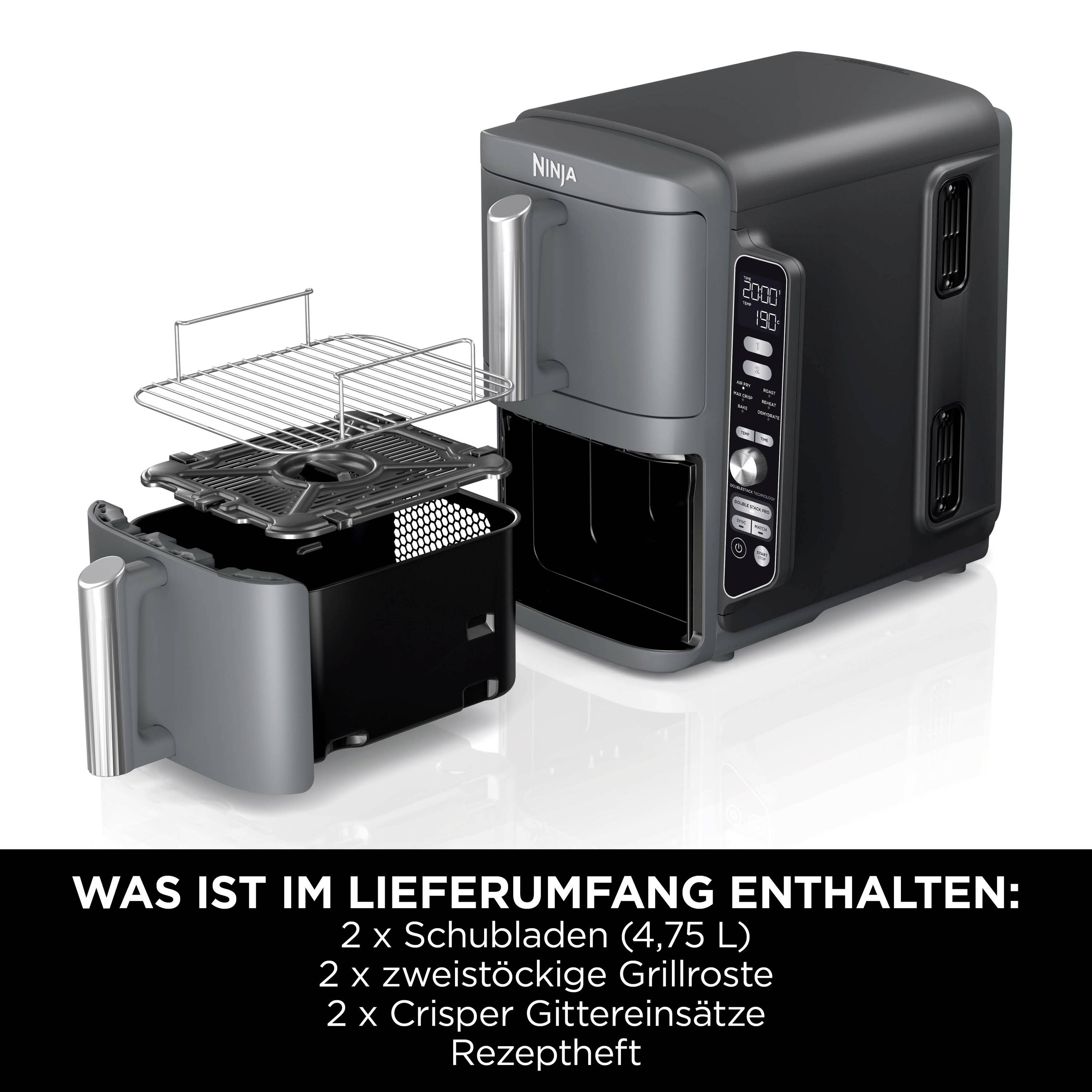Ninja Double Stack XL 2 Heißluft-Fritteuse 9.5 l 2470 W Schwarz