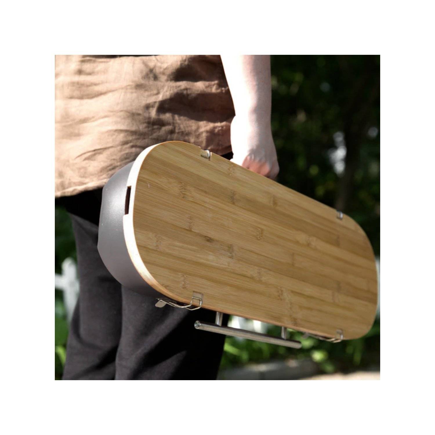 Flipgrill BBQ-Grill mit Schneidebrett/Servierplatte und Wendegrillrost 60 x 20 x 12 cm