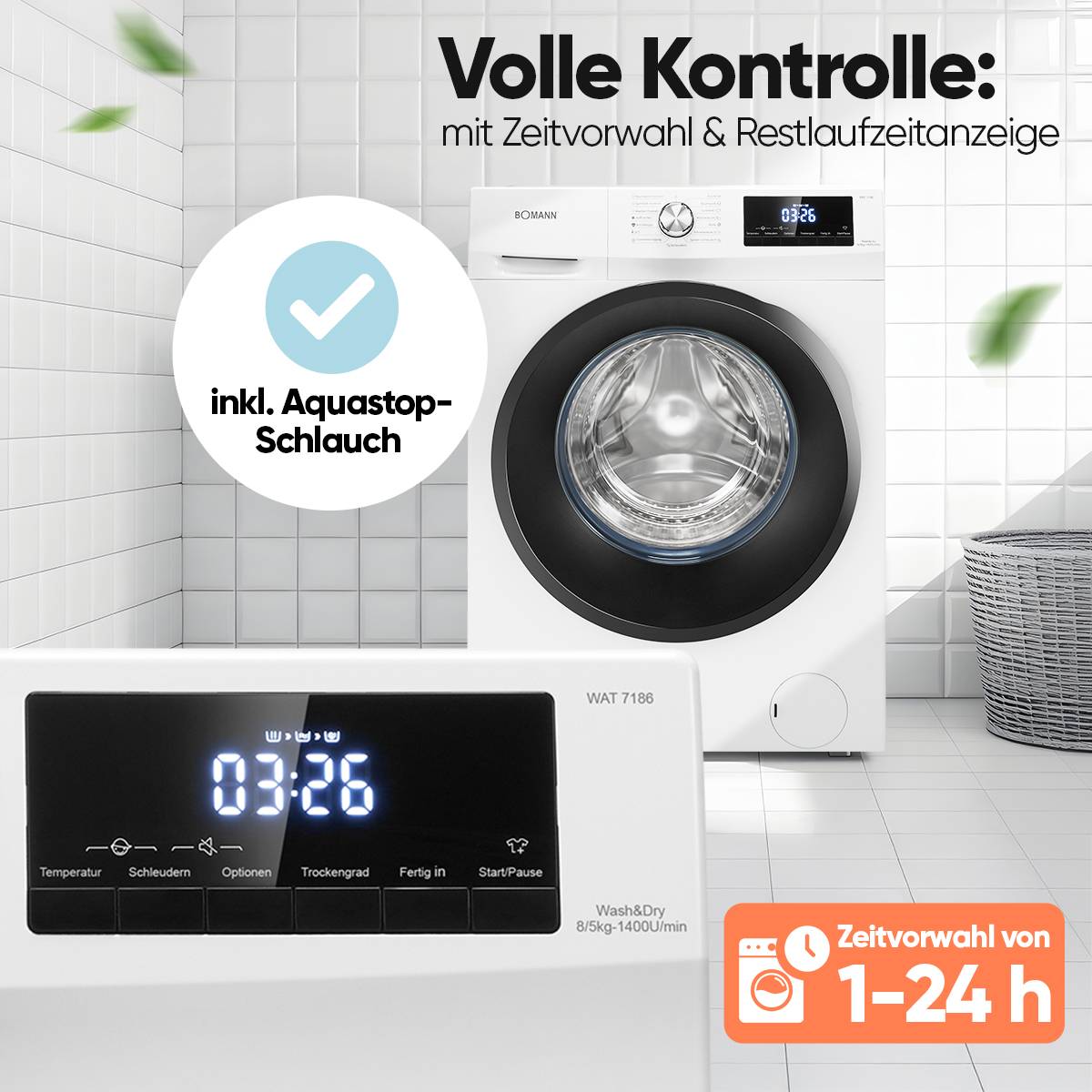 Bomann Waschtrockner WAT 7186 weiß, 8kg waschen-5 kg trocknen