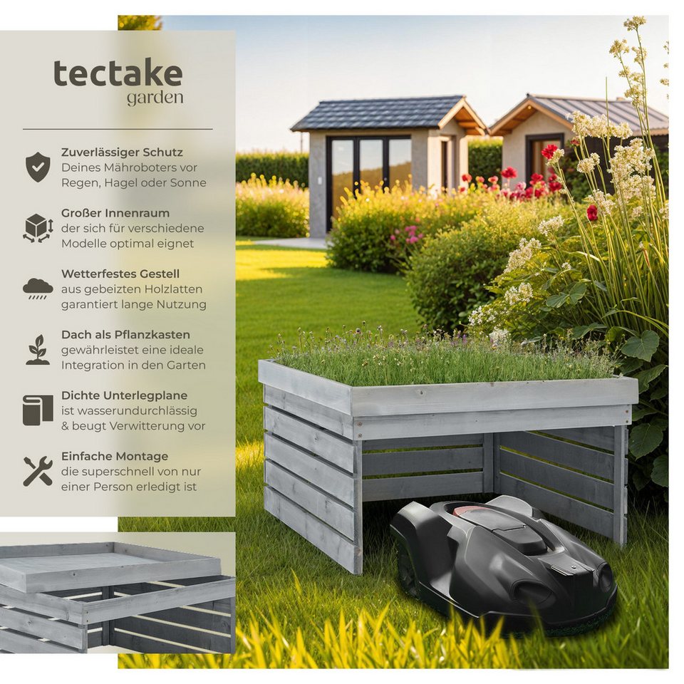 tectake Mähroboter-Garage Rasenmäher-Roboter-Garage, für Rasenmäher