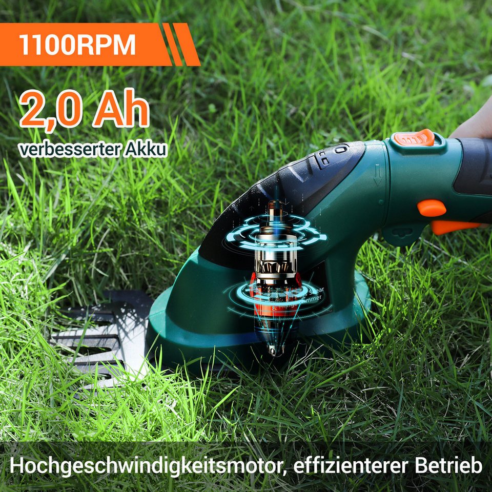 TLGREEN Akku-Grasschere 2 in 1 Handheckenschere mit Teleskopstiel,Akku 7,2V 2000mAh